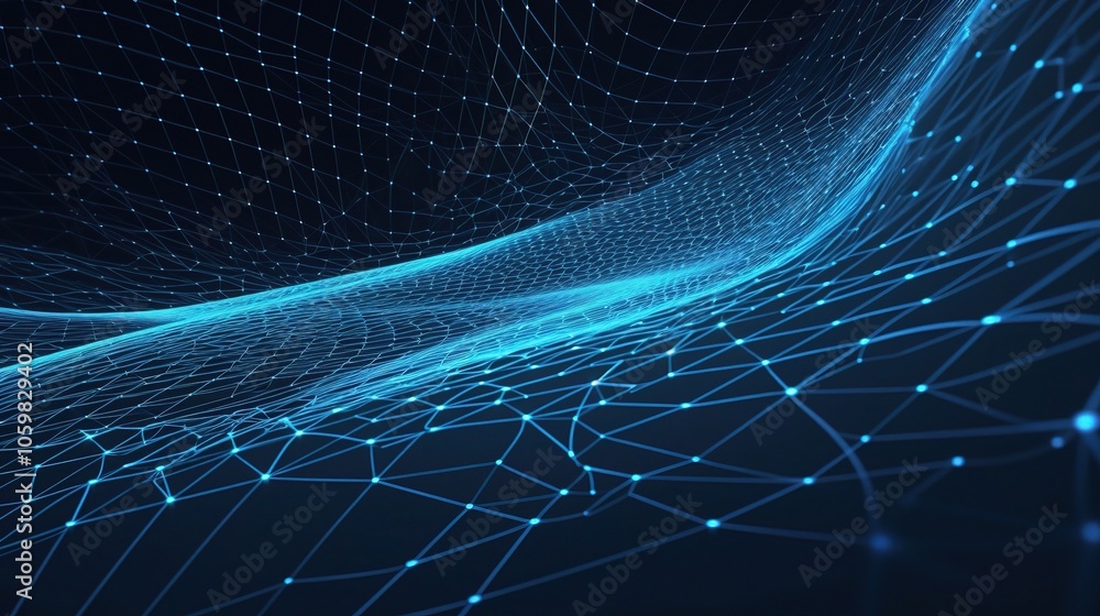 Poster abstract 3d network with blue light and dark background