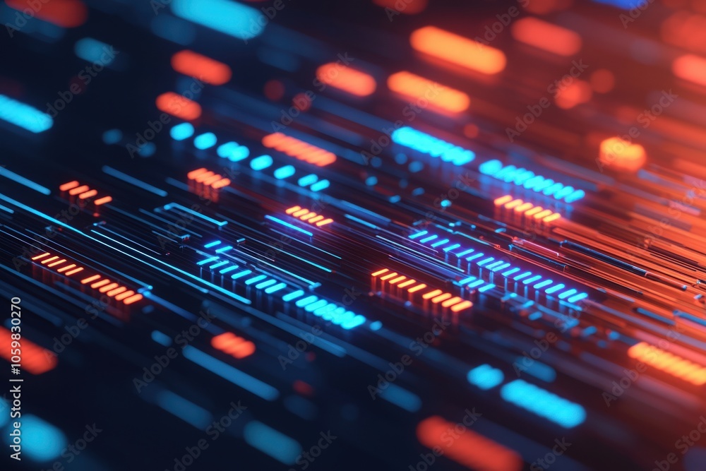 Poster dynamic flow of neon lines representing data transmission in modern technology