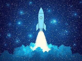 Naklejka premium A Bold Rocket Launching into the Starry Night Sky A Journey to the Unknown