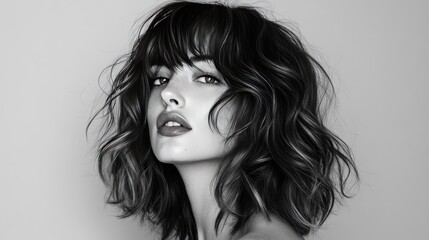 Fototapeta premium Elegant Portrait of a Woman with Wavy Hair