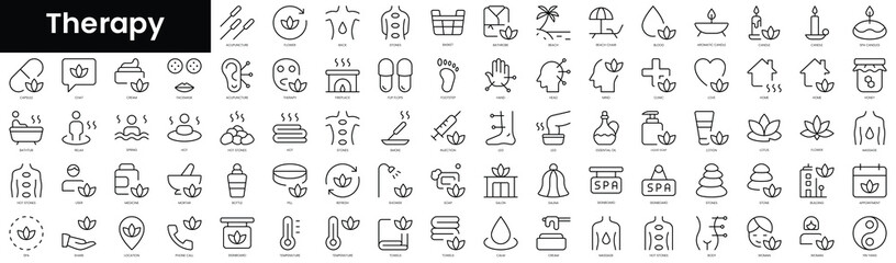 Set of outline therapy icons. Minimalist thin linear web icon set. vector illustration.