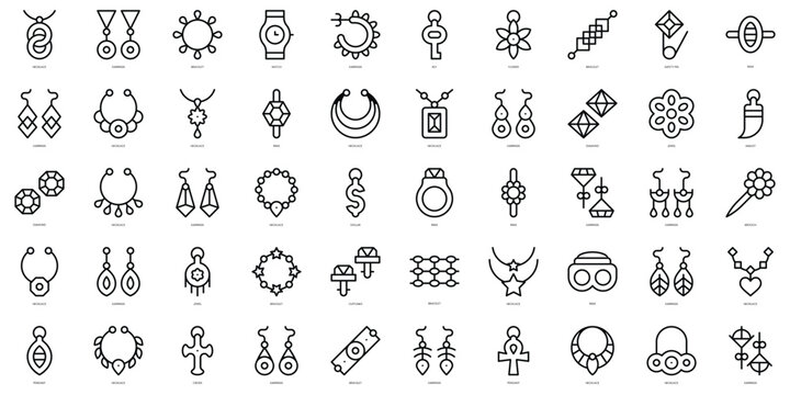 Set of thin line jewelry Icons. Vector illustration