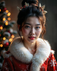 Holiday Spirit: Woman in Red Fur-Trimmed Coat