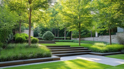 Obraz premium Innovative Landscape Architecture Design in Urban Green Space – A harmonious blend of natural and built elements showcasing creative landscape architecture, featuring sustainable green areas, 