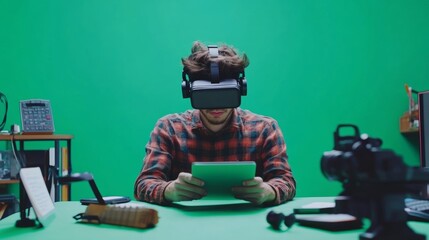 A dedicated teacher reviews notes while surrounded by tech gadgets.