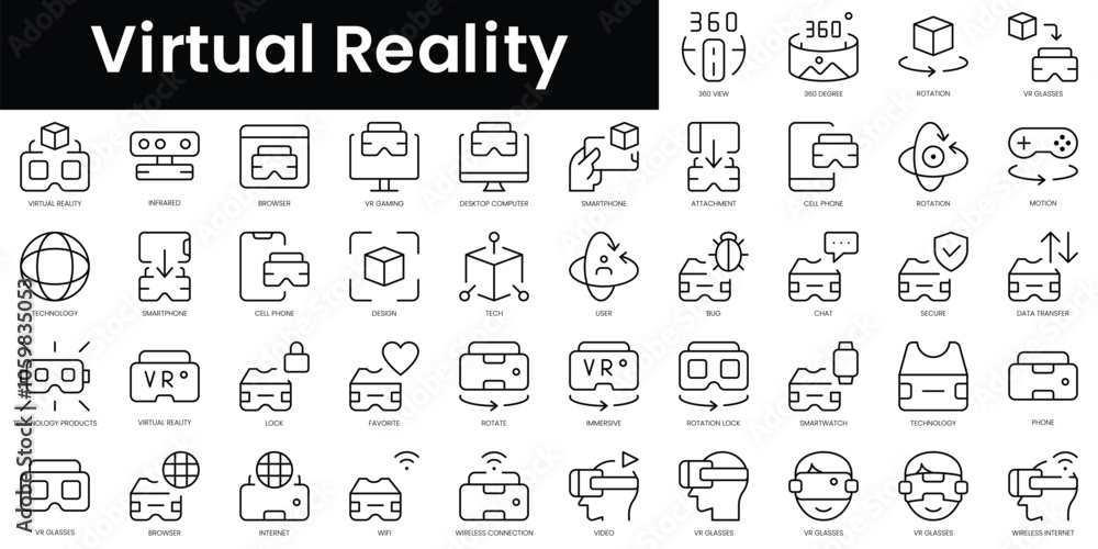 Poster set of outline virtual reality icons. minimalist thin linear web icon set. vector illustration.
