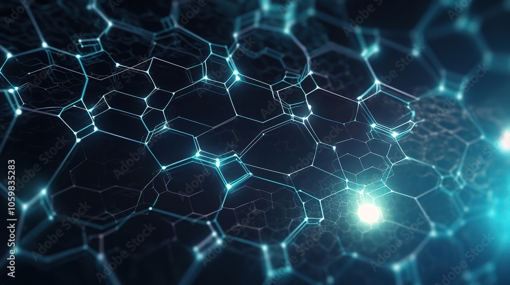Poster abstract 3d network with glowing hexagonal patterns