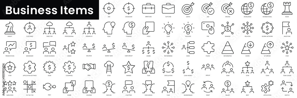 Poster set of outline business items icons. minimalist thin linear web icon set. vector illustration.