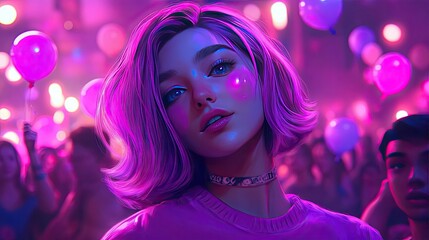 Portrait of a Young Woman at a Vibrant Party