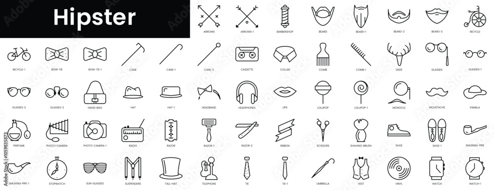 Poster set of outline hipster icons. minimalist thin linear web icon set. vector illustration.