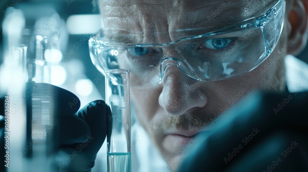 Poster intense focus in the lab a scientist analyzing samples with precision and care