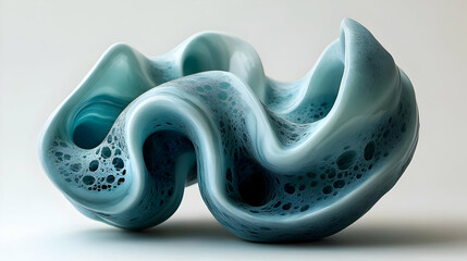 Obraz premium Abstract 3D Render of Blue Wavy Form with Holes