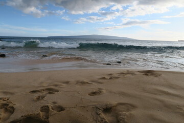 Coast of Kihei with the view of mountain of West Maui in the distance