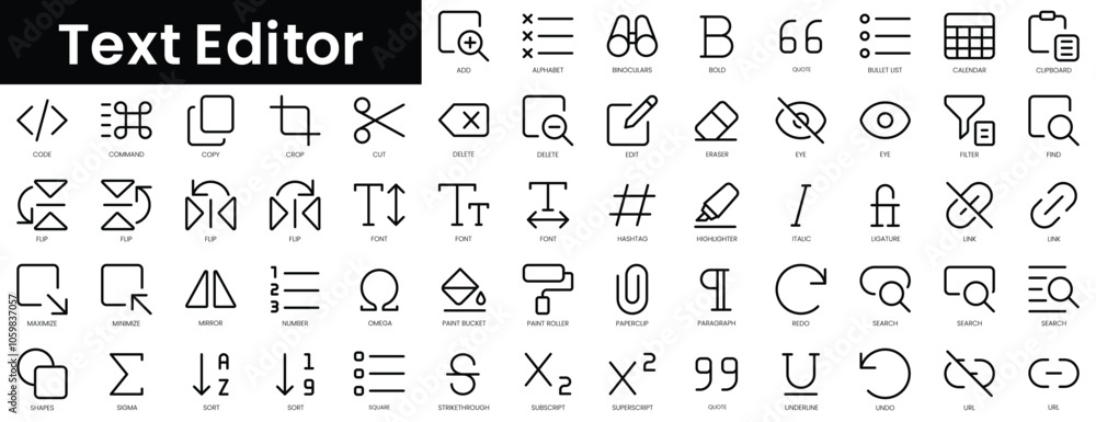 Poster set of outline text editor icons. minimalist thin linear web icon set. vector illustration.