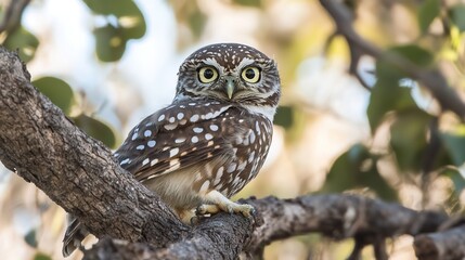 Fototapeta premium Detailed close-up of an owl with intricate feather patterns, showcasing piercing eyes and a serene, watchful expression, perfect for wildlife and nature-inspired designs
