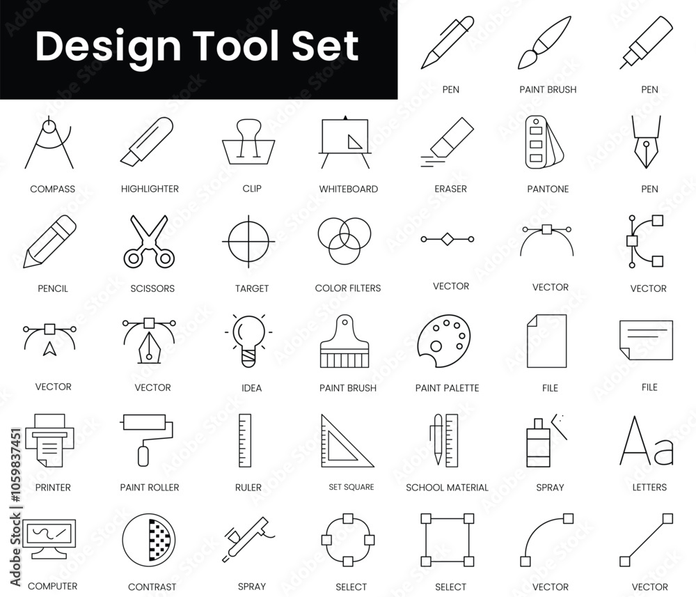 Poster set of outline design tool icons. minimalist thin linear web icon set. vector illustration.