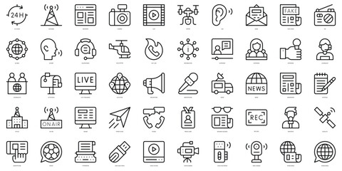 Set of thin line news journal Icons. Vector illustration