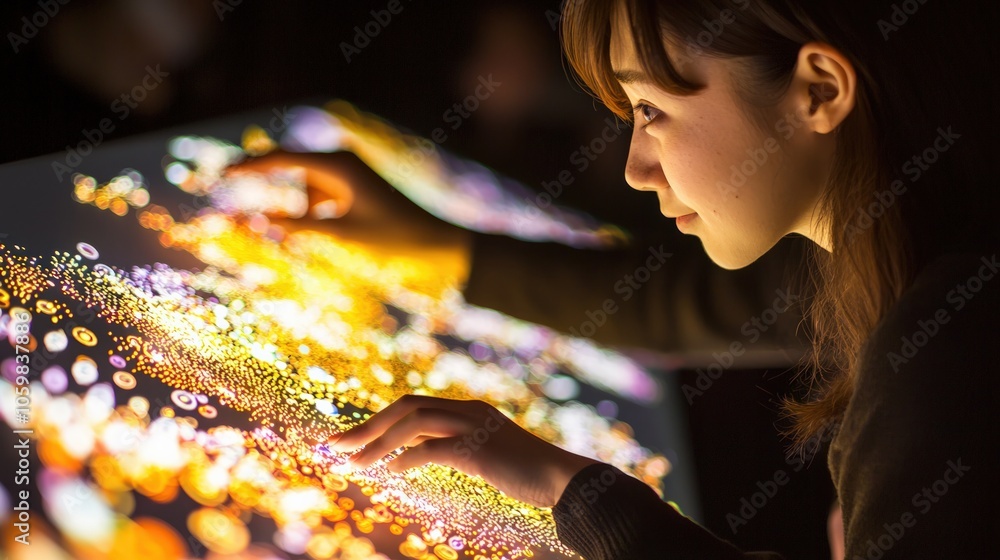 Poster exploring interactive digital art the fusion of technology and creativity in modern displays