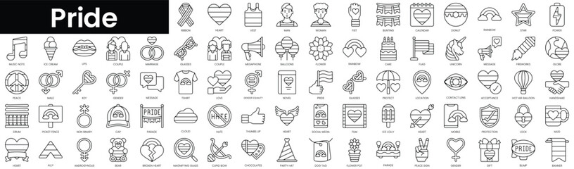 Set of outline pride icons. Minimalist thin linear web icon set. vector illustration.
