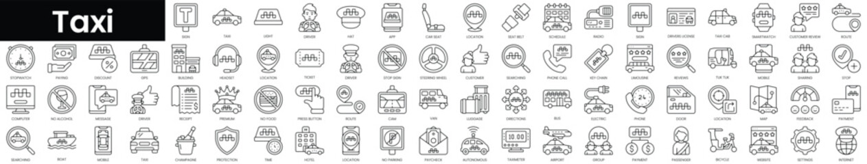 Set of outline taxi icons. Minimalist thin linear web icon set. vector illustration. © Purlo Hop