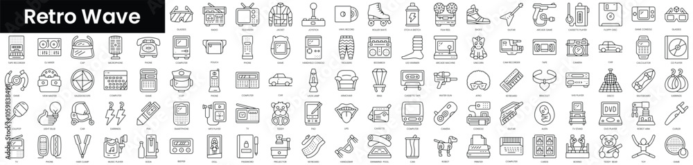 Aufkleber set of outline retro wave icons. minimalist thin linear web icon set. vector illustration.