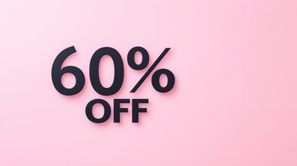 Bold Black 60% Off Discount Text on Soft Pink Background for Promotional and Marketing Use