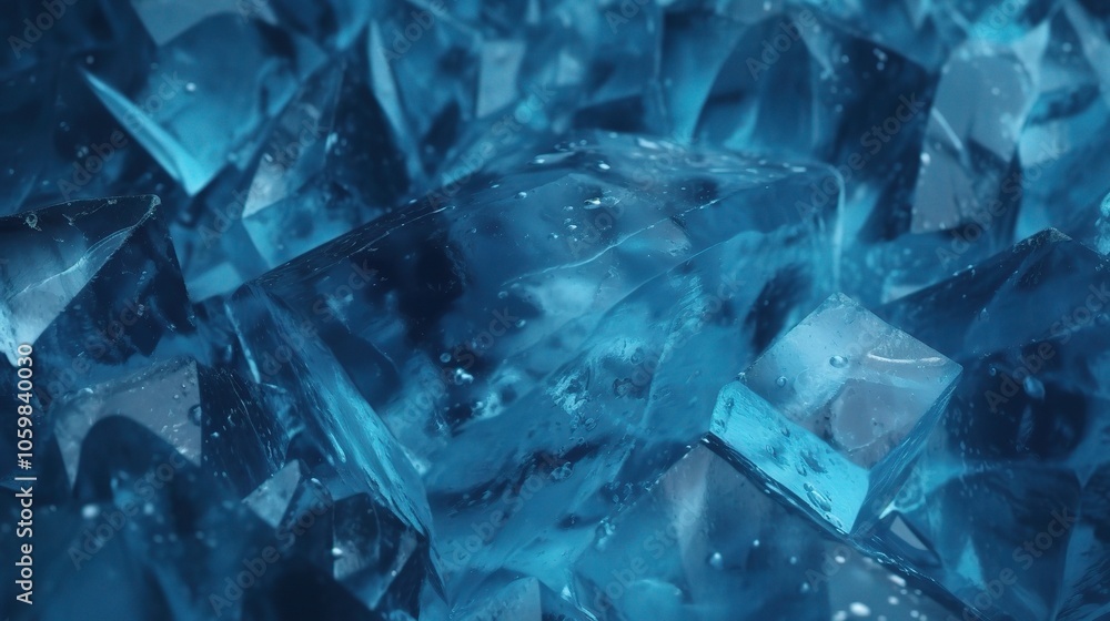 Poster blue ice cubes in 3d render for background use