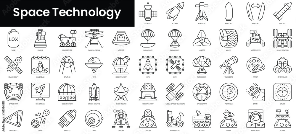 Aufkleber set of outline space technology icons. minimalist thin linear web icon set. vector illustration.