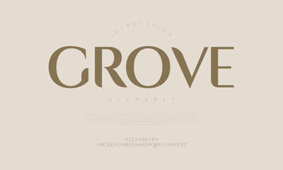 Grove typography beauty fashion elegant minimalist serif italic fonts decorative wedding vintage retro logos. Minimal luxury font alphabet logo. Vector illustration