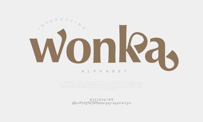 Wonka typography beauty fashion elegant minimalist serif italic fonts decorative wedding vintage retro logos. Minimal luxury font alphabet logo. Vector illustration