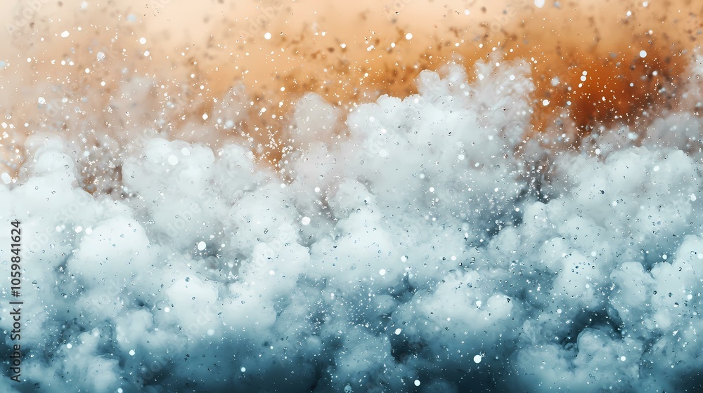 Poster the image contains a blurred background with white and grey shapes that resemble clouds. the clouds 