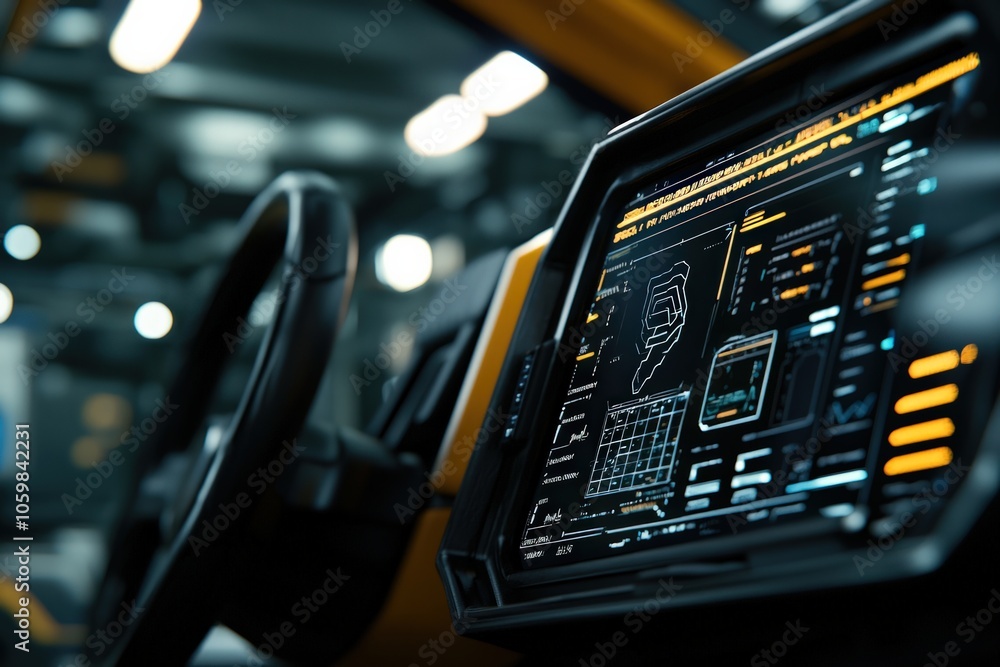 Aufkleber advanced technology interface in a futuristic vehicle control panel setting