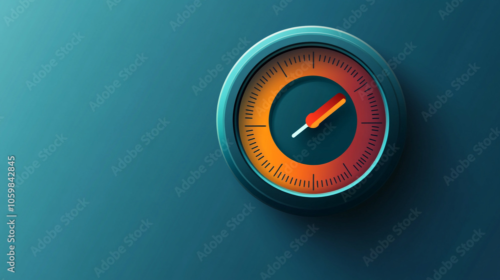 Poster colorful gauge measuring performance level on a blue background in a modern design style