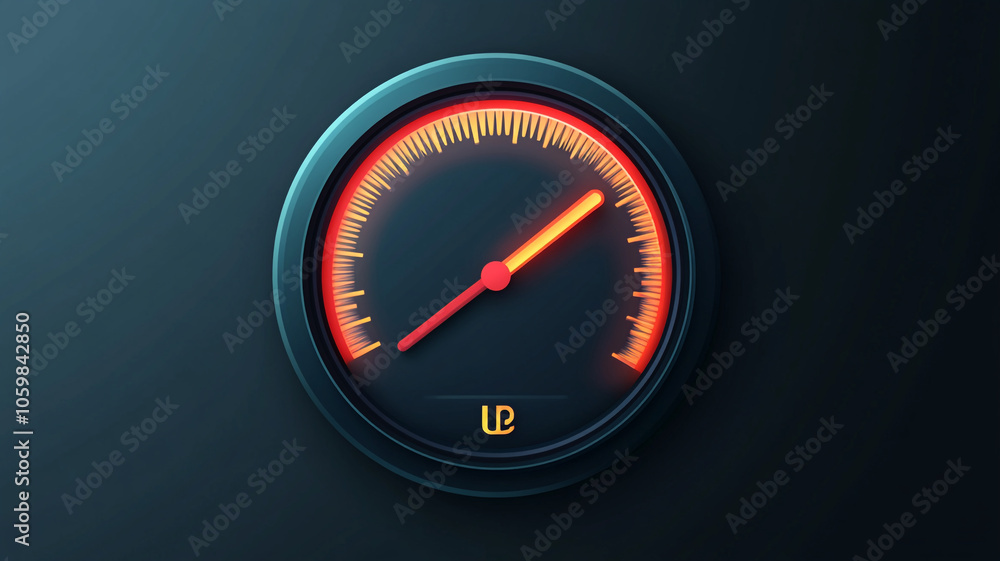 Poster A detailed gauge showing performance metrics with a needle pointing towards high levels