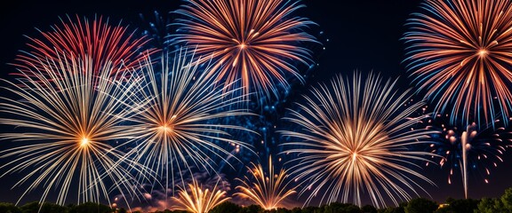 Spectacular night fireworks display lighting up the sky in a burst of colorful celebrations