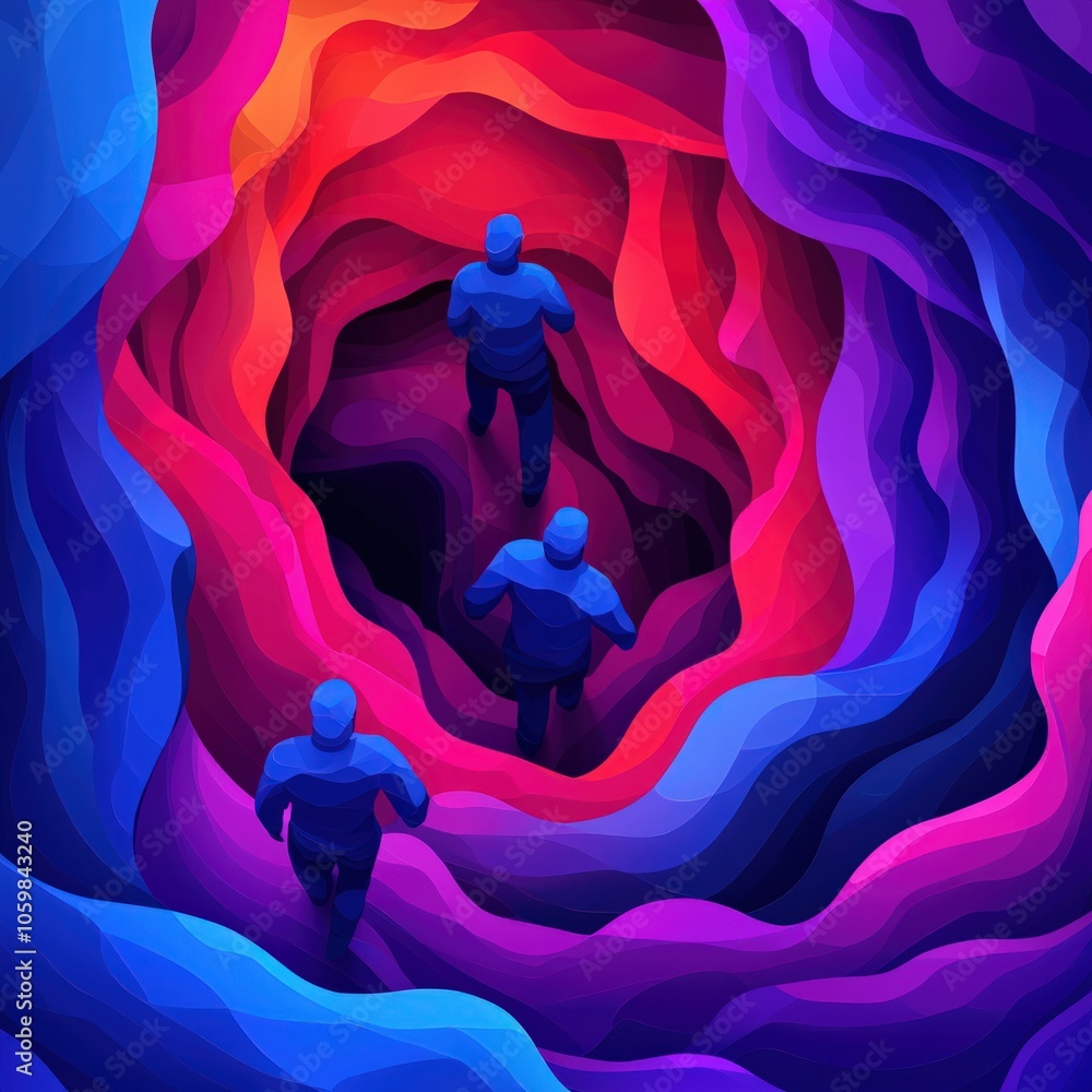 Poster exploring the depths of colorful caves a journey through the unknown