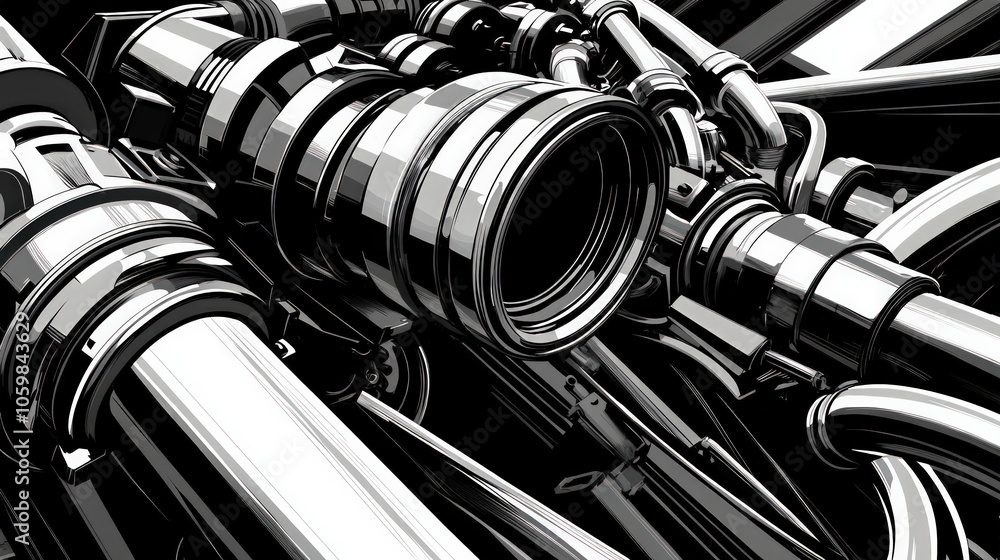 Poster intricate close-up of metal components in a complex mechanical system