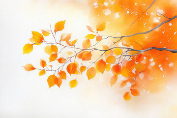 Fototapeta premium Vibrant autumn leaves in shades of orange and yellow against soft background evoke sense of tranquility and change