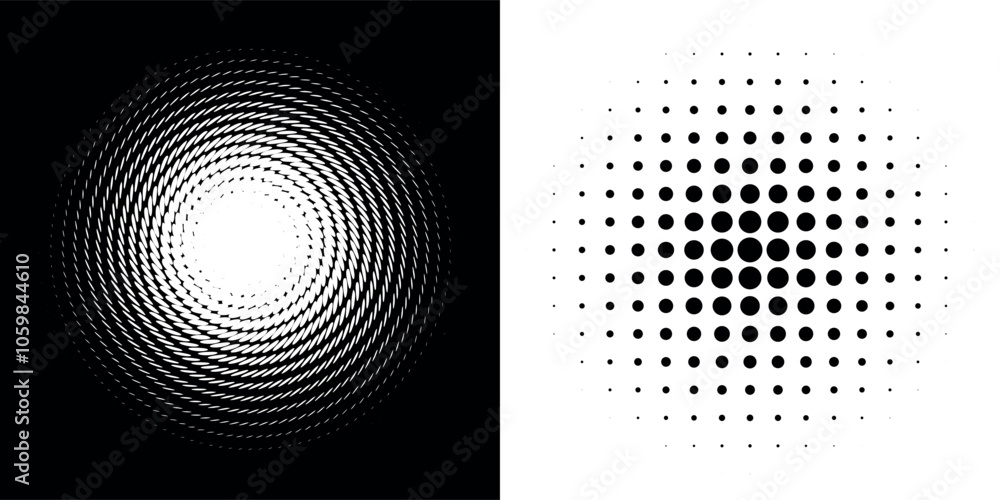 Poster abstract background of circles with dynamic halftone dots in spiral shape. vector illustration.