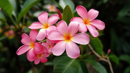 Pink Plumeria Flowers in Bloom