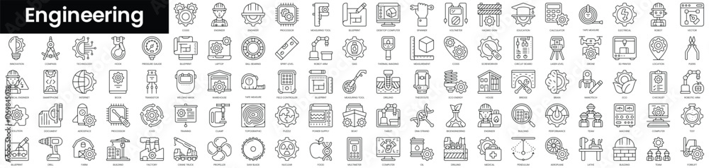 Poster set of outline engineering icons. minimalist thin linear web icon set. vector illustration.