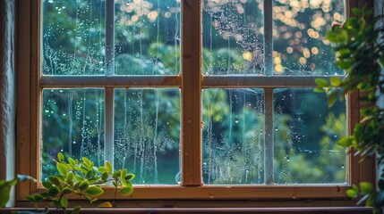 Naklejka premium Window covered with morning dew