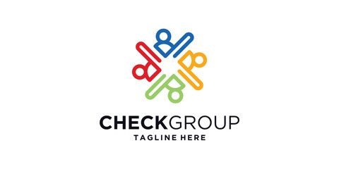 Obraz premium logo design person and check mark,group,team,unity,partner,forever,family,logo design vector,icon,symbol,idea,creative.