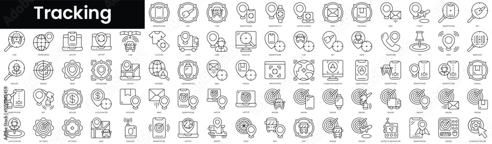 Poster set of outline tracking icons. minimalist thin linear web icon set. vector illustration.