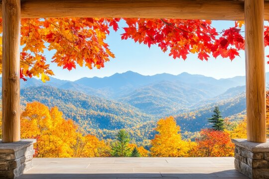 Majestic mountains under clear blue sky, lush green valleys, snow-capped peaks, serene natural landscape.