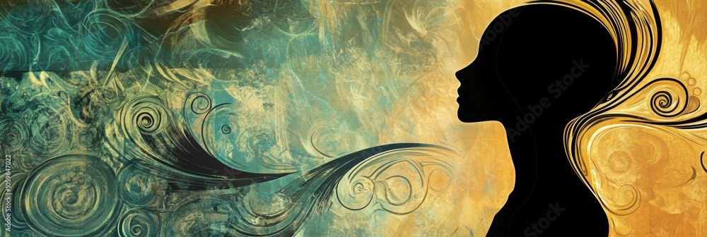 Poster a person’s silhouette appears against a colorful abstract background, featuring swirling patterns an