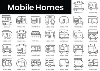 Set of outline mobile homes icons. Minimalist thin linear web icon set. vector illustration.