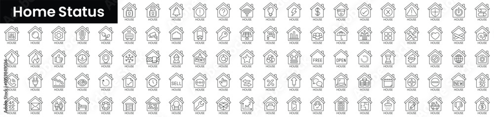Poster set of outline home status icons. minimalist thin linear web icon set. vector illustration.