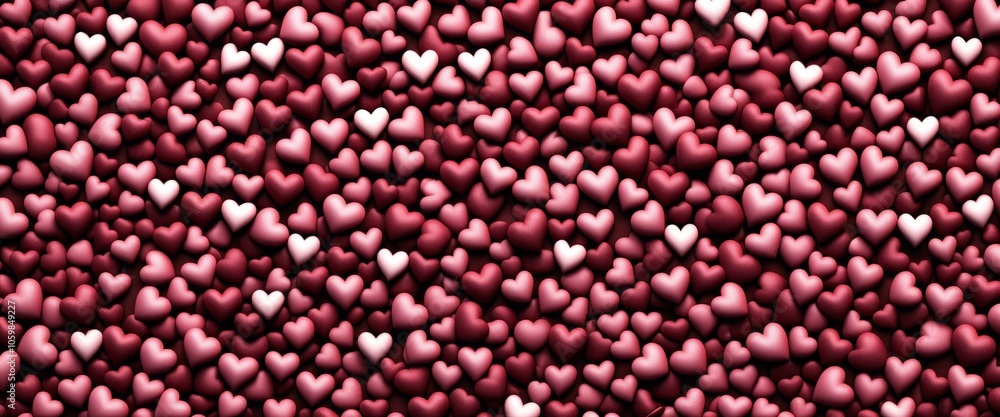 Poster seamless red heart pattern with varying sizes on a pink background