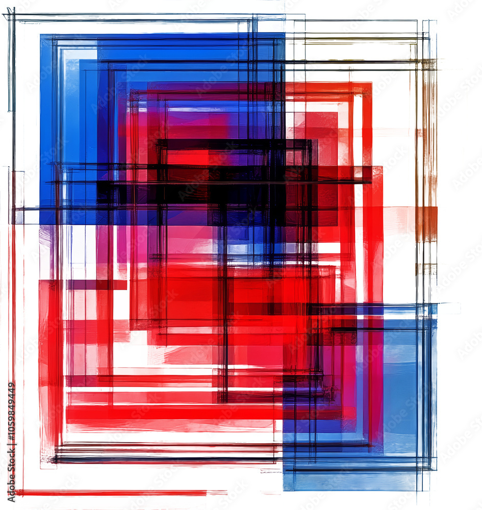 Poster Abstract geometric pattern with vibrant colors and overlapping rectangles, modern art concept